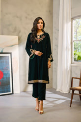 DA-1711 GREEN EMBROIDERED KURTA